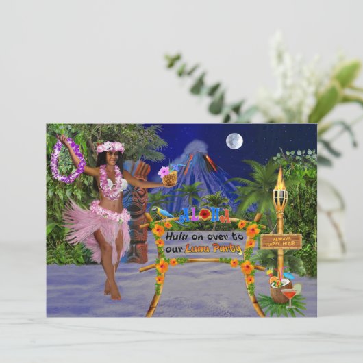 Hula an vorbei zu unserem Luau Party Einladung (Stehend Vorderseite)