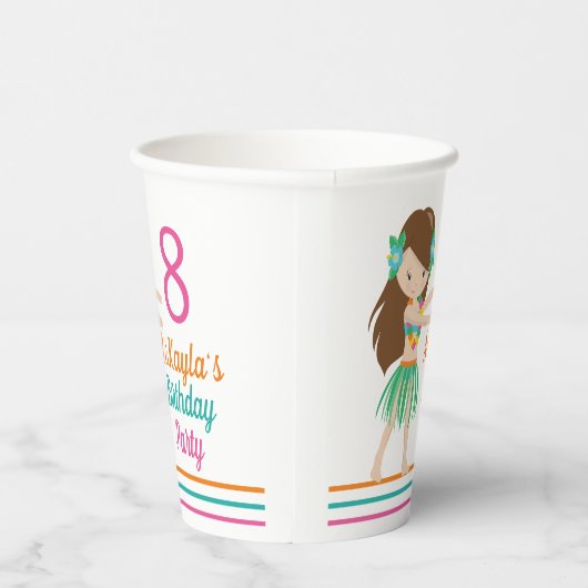 Hula Birthday Girl Niedlich Custom Luau Party Pappbecher (Rechts)