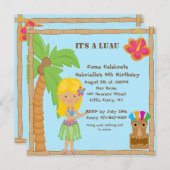 Hula blondes Mädchen Luau quadratische Einladung (Vorne/Hinten)