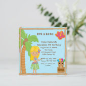 Hula blondes Mädchen Luau quadratische Einladung (Stehend Vorderseite)