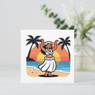Hula dance beach party sunset tropical island art einladung