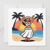 Hula dance beach party sunset tropical island art einladung (Vorderseite)