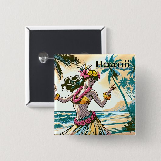 Hula Dancer auf den Hawaii Button (Vorne & Hinten)