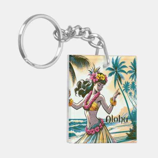 Hula Dancer auf den Hawaiianischen Inseln Aloha Schlüsselanhänger (Vorderseite links)