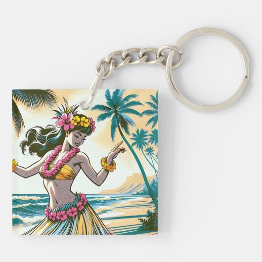 Hula Dancer auf den Hawaiianischen Inseln Aloha Schlüsselanhänger (Rückseite)