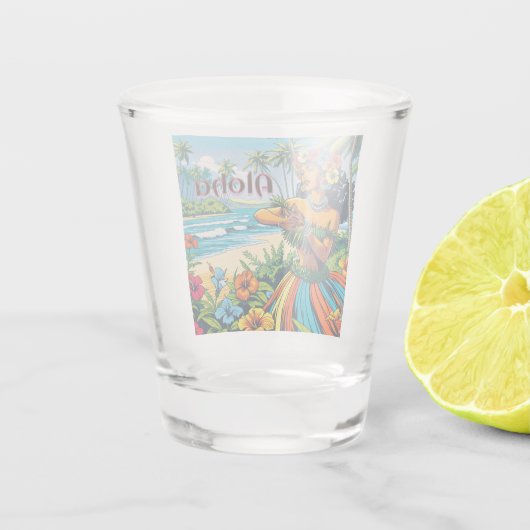Hula Dancer auf den Hawaiianischen Inseln Aloha Schnapsglas (Rückseite)
