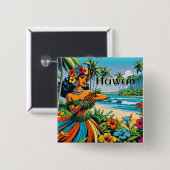 Hula Dancer auf den Hawaiianischen Inseln Button (Vorne & Hinten)