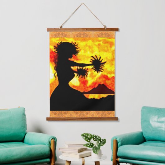 Hula Dancer Hanging Tapestry Wandteppich Mit Holzrahmen (Wohnzimmer)