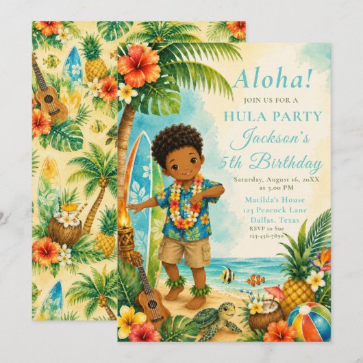 Hula-Geburtstagsfeier Einladung (Vorne/Hinten)