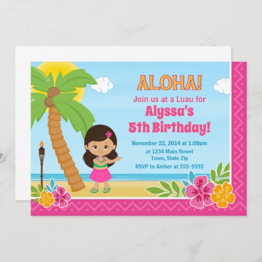 Hula Girl Birthday Einladung Luau Einladung (Vorne/Hinten)
