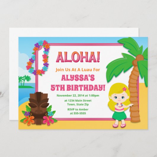Hula Girl Birthday Einladung Luau Einladung (Vorne/Hinten)