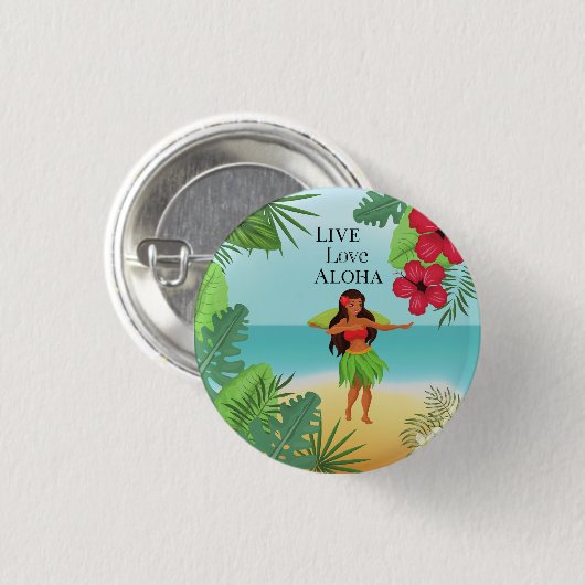 Hula Girl Live Liebe Aloha Button (Vorne & Hinten)