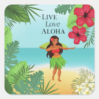 Hula Girl Live Liebe Aloha Quadratischer Aufkleber