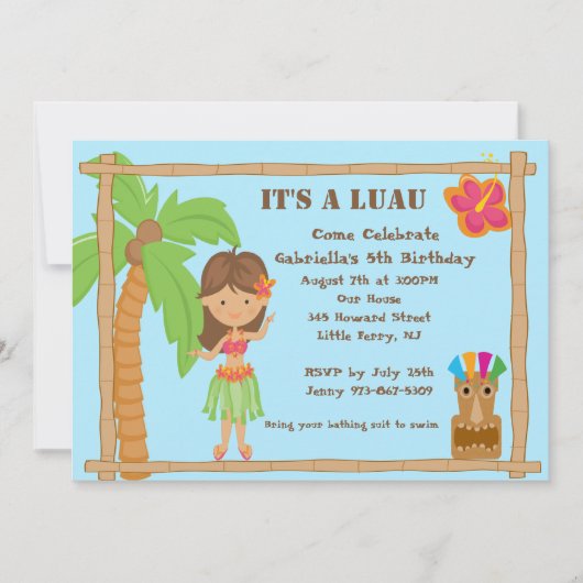 Hula Girl Luau zum Geburtstag Einladung (Vorderseite)
