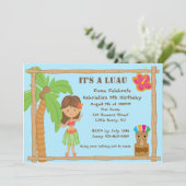 Hula Girl Luau zum Geburtstag Einladung (Stehend Vorderseite)