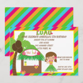 Hula Girl Tiki Hütte Bright Birthday Einladung (Vorne/Hinten)