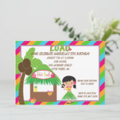 Hula Girl Tiki Hütte Bright Birthday Einladung (Stehend Vorderseite)