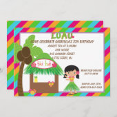 Hula Girl Tiki Hütte Bright Birthday Einladung (Vorne/Hinten)
