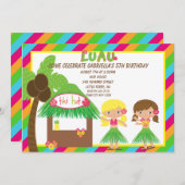 Hula Girls Tiki Hütte Bright Birthday Einladung (Vorne/Hinten)