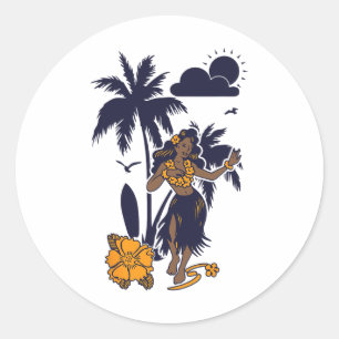 Hula Hawaiian Girl Vintag Graphic Runder Aufkleber
