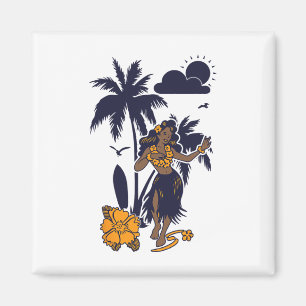 Hula Hawaiian Mädchen Vintage Grafik  Magnet