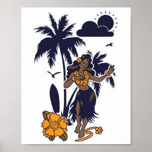 Hula Hawaiian Mädchen Vintage Grafik Poster