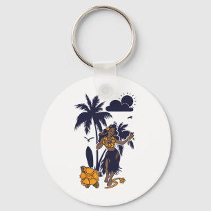 Hula Hawaiianisches Mädchen Vintage-Grafik Schlüsselanhänger