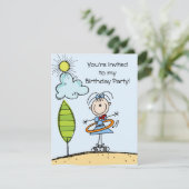 Hula Hoop Strichmännchen Girl Birthday Einladungen (Stehend Vorderseite)