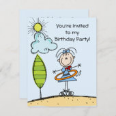 Hula Hoop Strichmännchen Girl Birthday Einladungen (Vorne/Hinten)