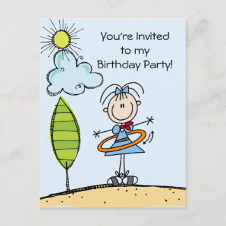 Hula Hoop Strichmännchen Girl Birthday Einladungen