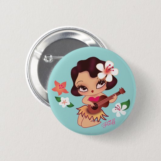 Hula Lulu spielt Ukelele Button (Vorne & Hinten)