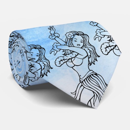 Hula Mädchen auf Blau Krawatte (Gerollt)