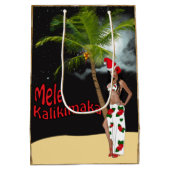 Hula Mädchen Mele Kalikimaka Weihnachtsmedium Mittlere Geschenktüte (Rückseite)
