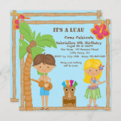 Hula Mädchen u. Junge Luau quadratische Einladung (Vorne/Hinten)