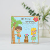 Hula Mädchen u. Junge Luau quadratische Einladung (Stehend Vorderseite)