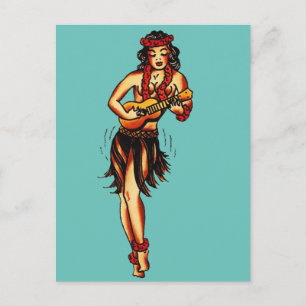 Hula Mädchen - Vintage Hawaii Postkarte