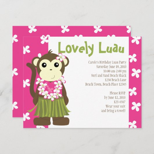 Hula Monkey Einladung (Vorne/Hinten)