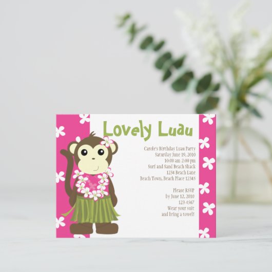 Hula Monkey Einladung (Stehend Vorderseite)