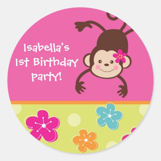 Hula Monkey Luau Bithday Gastgeschenk Stickers (Vorderseite)