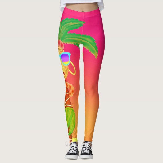 Hula Palm (Sonnenuntergang orange) Leggings (Vorderseite)