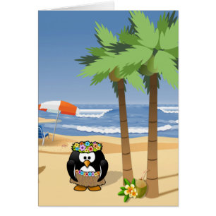 Hula Penguin auf Ferien-Cartoonillustration