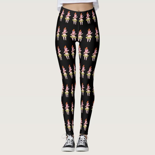 Hula Schweine auf schwarzen Leggings (Vorderseite)