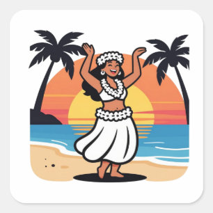 Hula-Tanz-Strandparty-Sonnenuntergang-tropische In Quadratischer Aufkleber
