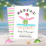 Huladay Party Flamingo Santa Tropical Weihnachten Einladung<br><div class="desc">Bringen Sie die Wärme der Tropen in Ihre Urlaubssaison mit diesen Happy Huladays Flamingo Tropical Weihnachten Party Einladungen mit einem lustigen Flamingo in einer Weihnachtsmannmütze Hula tanzen am Meer. Spaß und Strandleben vermischen sich hier in der Inselsonne. Das originelle Kunstwerk spiegelt die Lebensräume eines Strandurlaubs wider und gibt den Ton...</div>