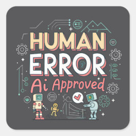 Human Error AI Approved Robot Art Quadratischer Aufkleber