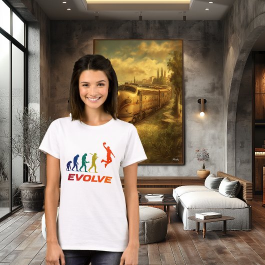 Human Evolution Into Modern Basket Silhouette T-Shirt