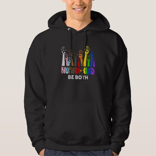 Human Kind Be Both LGBT Gay Lesbian Pride Rainbow Hoodie (Vorderseite)