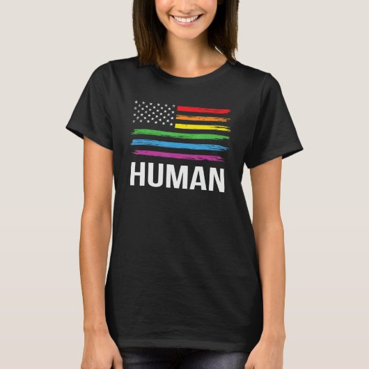 HUMAN Rainbow LGBT Flag Gay Pride Month Lesbian T-Shirt (Vorderseite)