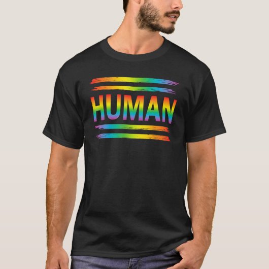 HUMAN Rainbow LGBT Flag Gay Pride Month Lesbian T-Shirt (Vorderseite)