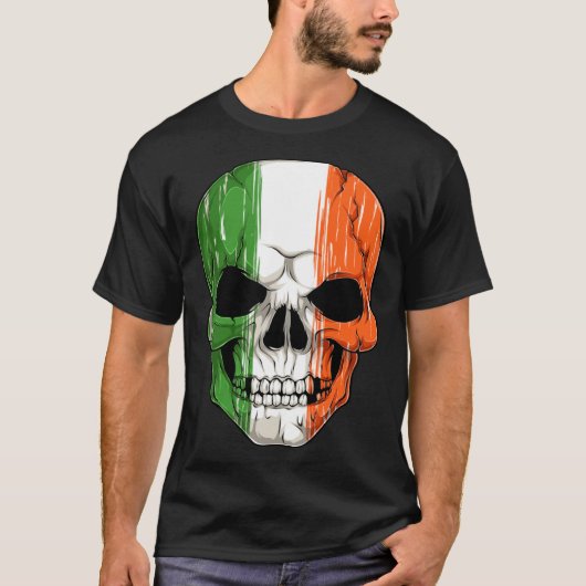 Human Skull Head With Irish Flag Pattern St Patric T-Shirt (Vorderseite)
